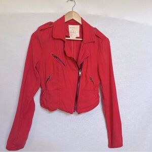 Free People Orange Red Linen Blend Moto Style Jacket